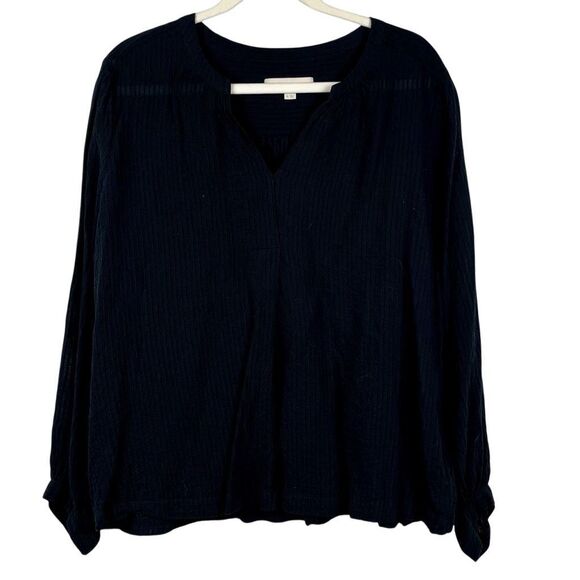 Loft Striped Textured Black Notched V-neck Top XL - Picture 1 of 11